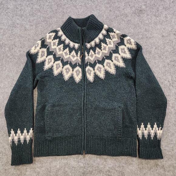 LL Bean Classic Ragg Sweater Womens Medium Full Zip Lambswool Fair Isle Knit - Picture 3 of 13
